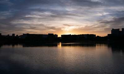 sunset over the river in prague