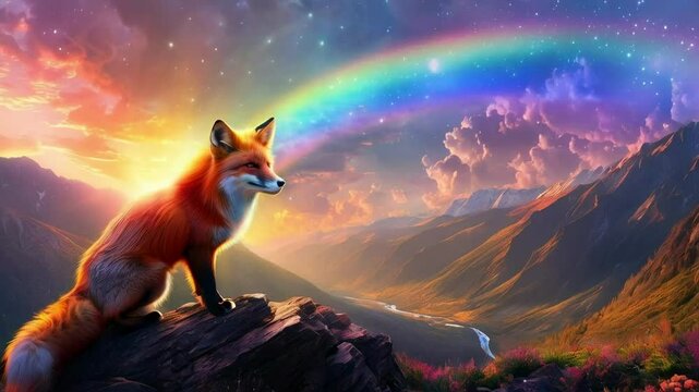 Rainbow Fox Traveling Through the Valley of Light