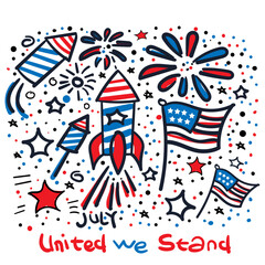 Obraz premium Doodle 4th of July element collection cartoon trendy hand drawn. Independence day