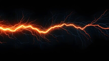 A vibrant lightning bolt with an electric orange glow, extending horizontally against a dark background, creating a dynamic and energetic visual effect.