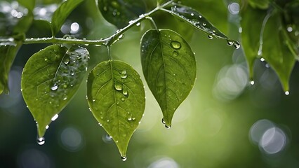 close up photograph of lush green leaves, showcasing a natural and serene style, focused on the leaves, which are prominently displayed in the foreground, with a soft, blurred background 