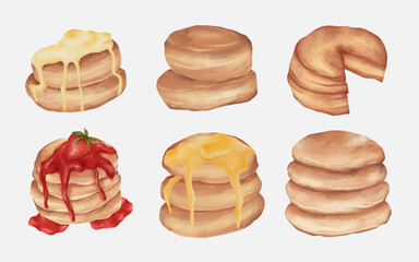 Pancake set watercolor illustration