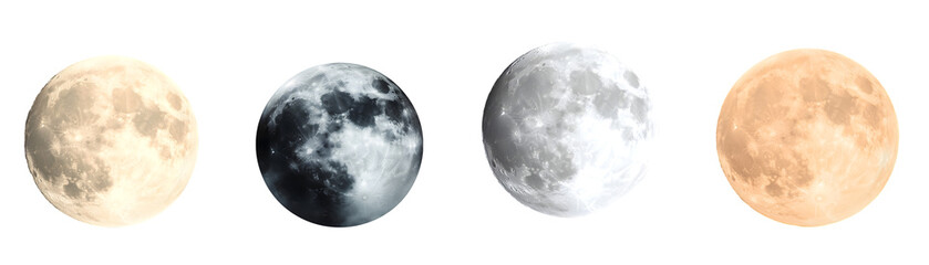 Four phases of the moon showcasing different colors and textures.
