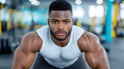 Determined fitness enthusiast intensely focused on proper form and technique while performing a heavy deadlift exercise with a barbell in a modern well equipped gym setting