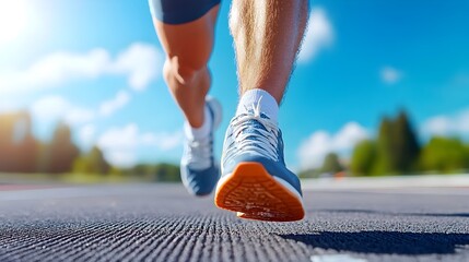 Determined athlete sprinting on a track during an outdoor cardio workout routine on a bright and sunny day showcasing their athletic prowess energy and focus