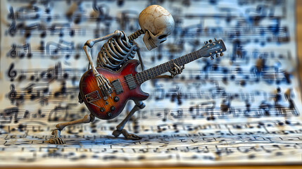 Halloween Skeleton: A Spooky Skeleton Playing a Guitar, Celebrating the Spirit of...