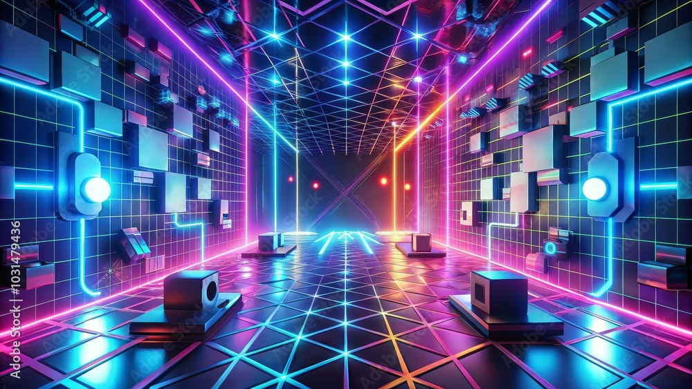 Poster computer-generated abstract scene ideal for gaming applications.
