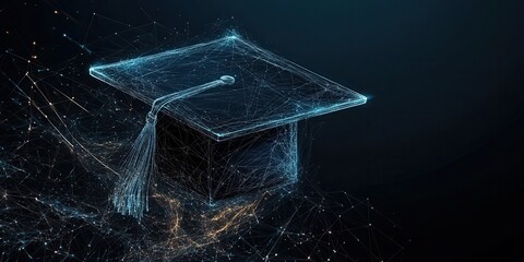 Digital representation of a graduation cap symbolizing education, achievement, and future potential in a modern, technological world.