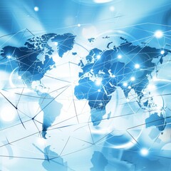 A light blue background with a digital world map