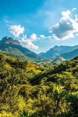 Fototapeta premium Majestic Mountains and Lush Greenery: A Breathtaking Landscape of Nature's Serenity