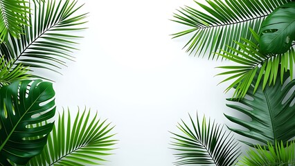 Exotic green tropical summer plant palm leaves branch isolated on white background