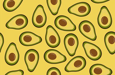 yellow background with avocado fruit seamless pattern
