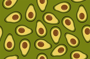 green background with avocado fruit seamless pattern