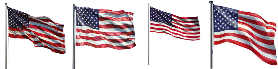 Fototapeta premium A series of waving American flags against a transparent background, showcasing movement and patriotism.