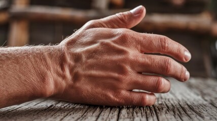 Close-up of a hand with dry, cracked skin, showing the effects of dehydration and harsh weather
