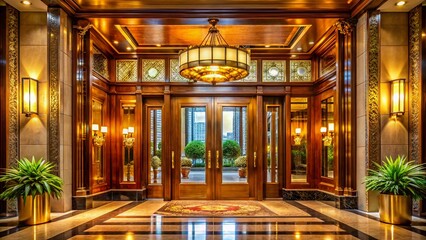 Fototapeta premium Luxurious Entrance Door of Business Office Building and Hotel Lobby in Generative AI Style