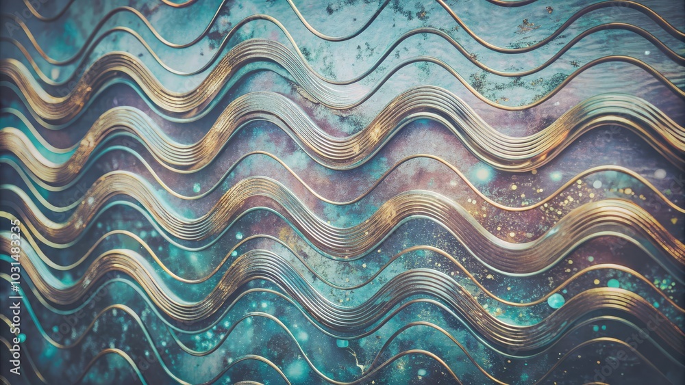 Poster smooth flowing lines in blue and gold for an artistic abstract backdrop.