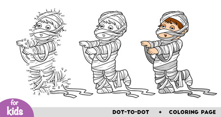 Cute cartoon character mummy. Numbers game, education dot to dot game for kids