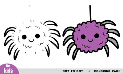 Obraz premium Cute cartoon character spider and web. Numbers game, education dot to dot game