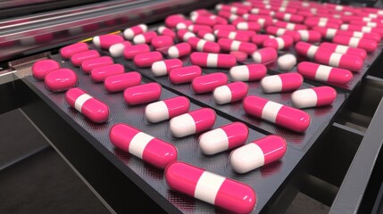 Colorful Pharmaceutical Capsules on Production Line