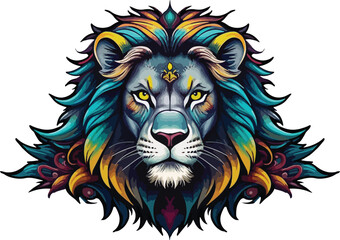 LION HEAD ILLUSTRATION WITH POP COLORS