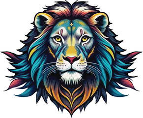 LION HEAD ILLUSTRATION WITH POP COLORS