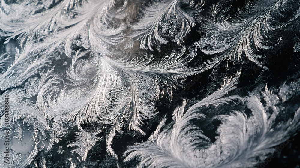 Poster intricate ice patterns on a window surface