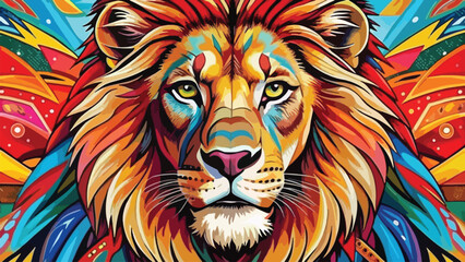 LION HEAD ILLUSTRATION WITH POP COLORS