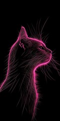 A stylized pink cat with a sleek outline, framed against a dark background, exudes a sense of mystery and elegance.