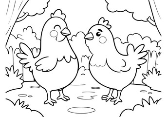 Coloring page of little chicken for kids coloring book