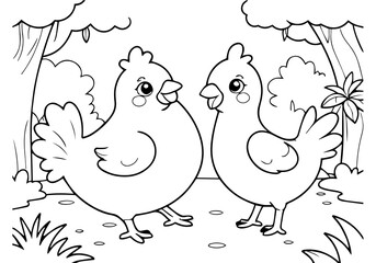 Coloring page of little chicken for kids coloring book