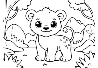 Coloring page of little baby lion for kids coloring book