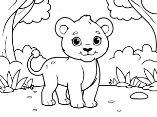 Coloring page of little baby lion for kids coloring book