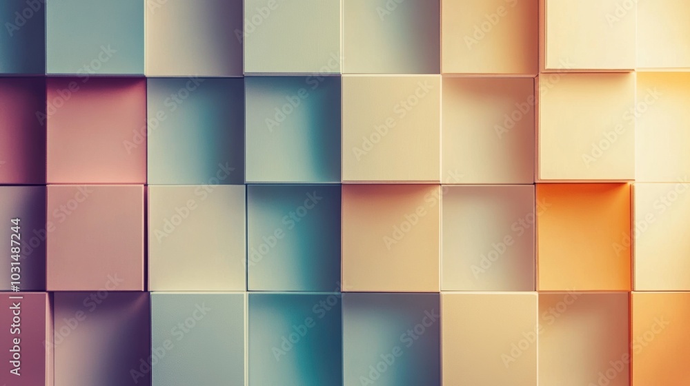 Poster uniform abstract squares arranged in a row, showcasing simplicity and geometric harmony, ideal for m