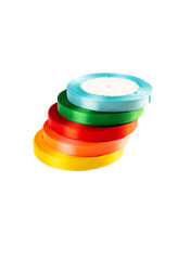 set of multi-colored satin ribbons for gifts on white background