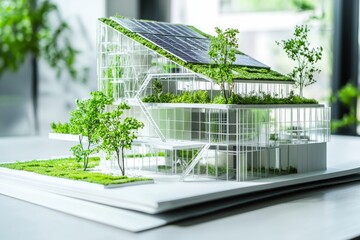 Architects using BIM to design a sustainable building, they incorporate features like solar panels and green roofs into the model