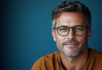 Obraz premium A Gentle Smile Radiates from a Bearded Man, Capturing Warmth and Thoughtfulness in a Relaxed Indoor Setting with a Peaceful Ambiance.