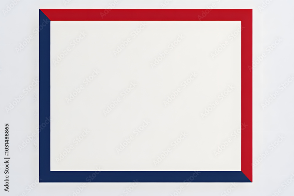 Poster red, white and blue border frame on a blank background a white square shape with a red thin line gen