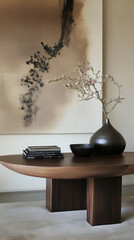 Round table with Asian aesthetic.