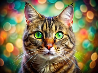 Obraz premium Majestic Tabby Cat with Striking Green Eyes - Surreal Photography of a Calm and Curious Feline