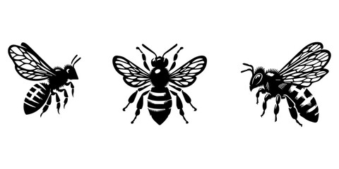 bee silhouette illustration vector, bee silhouette vector illustration, Bee silhouette Bee vector illustration templates solid white background, A stunning bee is flying, isolated