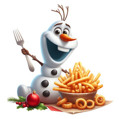 Christmas Snowman Funny Olaf eating french fries