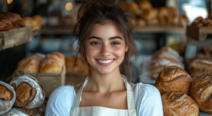 Bread and Joy: A Woman in a Bakery Sharing a Smile with the World