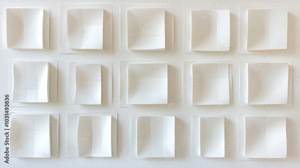 Aufkleber abstract arrangement of uniform white squares on a soft pale background, creating a minimalist and m