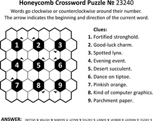 Honeycomb crossword puzzle game № 23240. General knowledge, family friendly content. Answer included.
