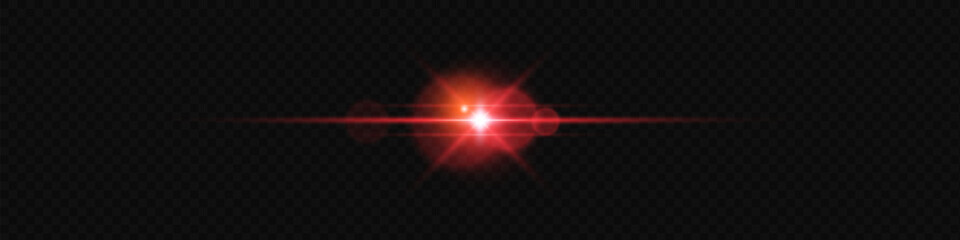 Light red effect reflections, neon illumination in red colors. Bright light lens. Police light effects, lines. Shiny stars, glowing sparks on a black background.