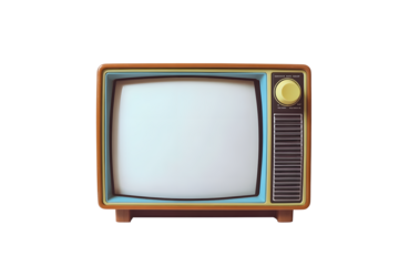 An old vintage retro tv television set with blank screen and isolated on a white background.