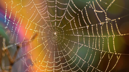 Nature's Art: Dewy Spider Web in Morning Light