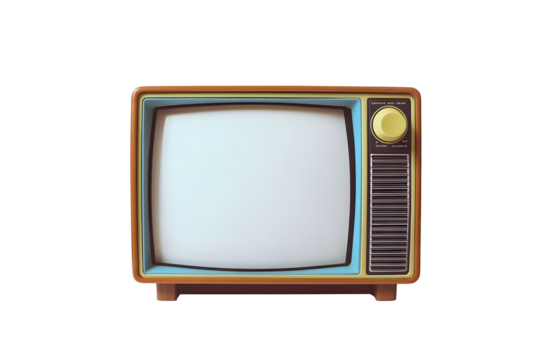 An old vintage retro tv television set with blank screen and isolated on a white background.