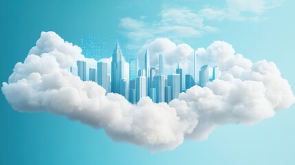 Fototapeta premium A cityscape made entirely of clouds, with financial data streaming through the air, representing the ethereal nature of global finance.